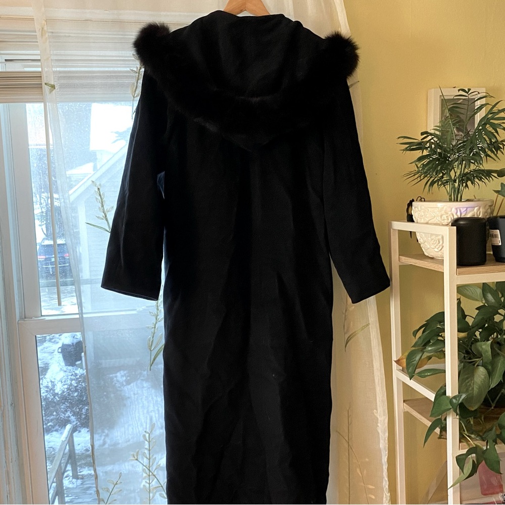 Vintage | Wool Black Hooded Coat - Picture 6 of 9